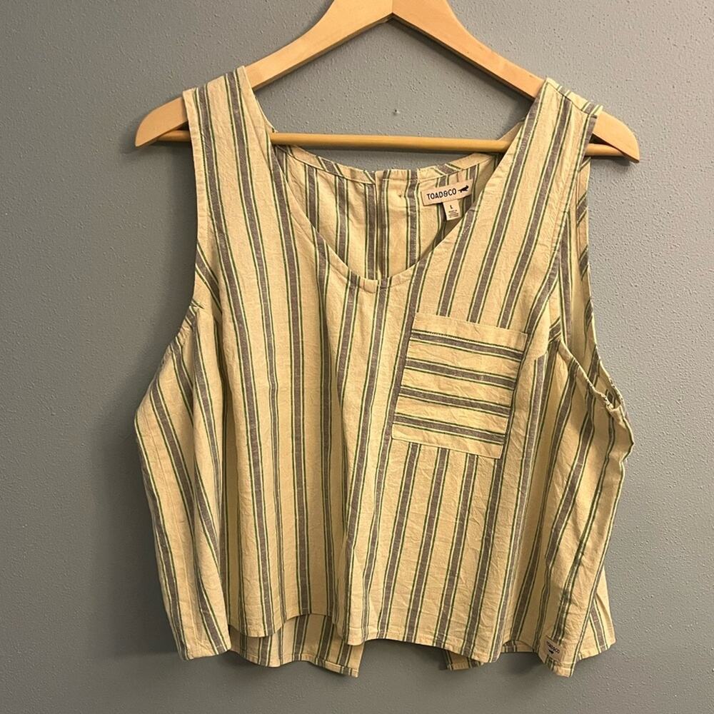 Toad&Co Striped Cream and Green Tank Top